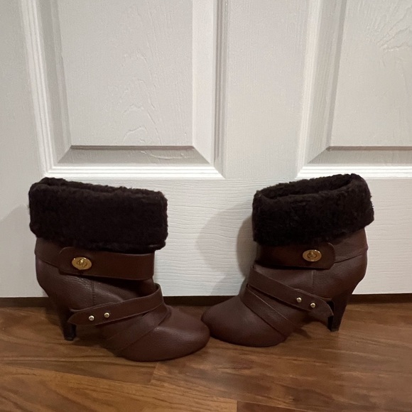 Colin Stuart Brown Leather Fur Bootie Boots Size 8 - Picture 1 of 9